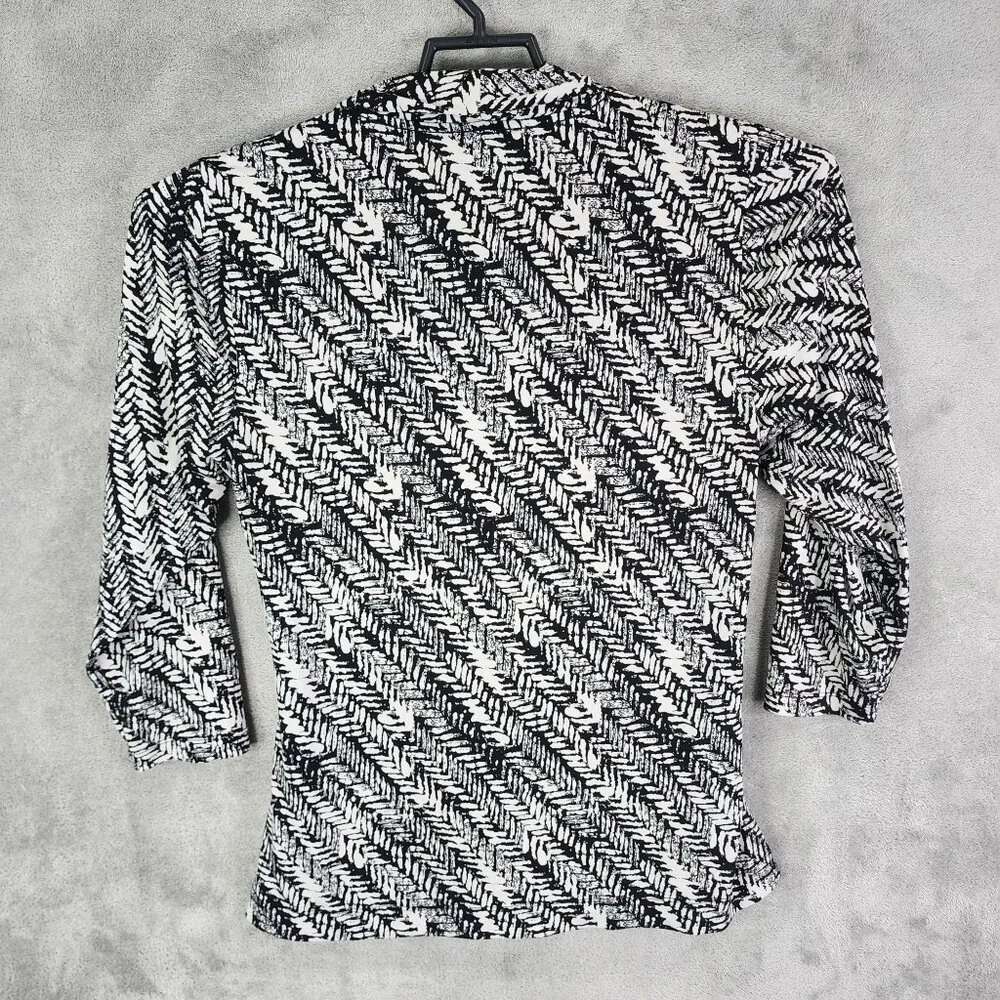 Womens Chaus New York Black & White Top Blouse V-Neck Stretch 3/4 Sleeve Size XL